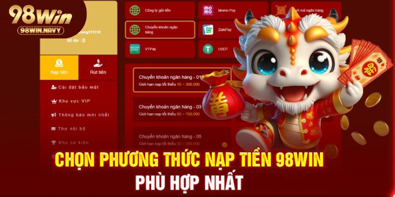 Cách thức nạp tiền 98win đơn giản